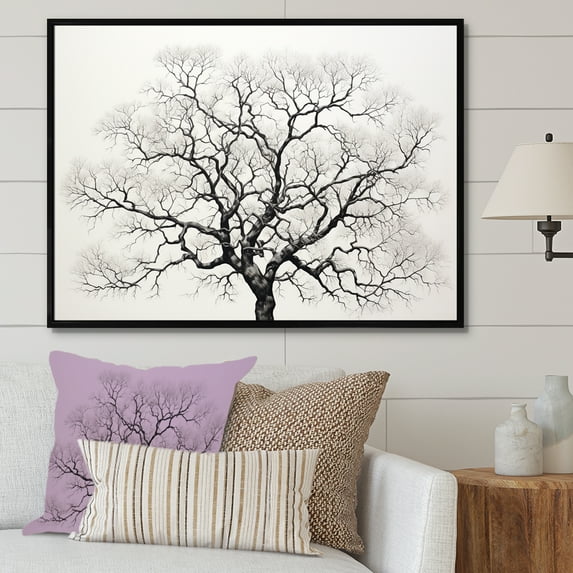 Designart "Oak Trees In Black And White" Tree Oak Floater Framed Wall Art Prints