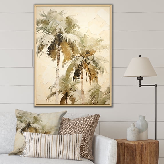 Designart "Oasis Amidst Desert Palm Trees IV" Palms & Palm Trees Floater Framed Wall Art Living Room