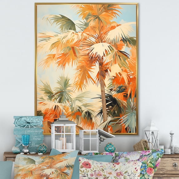 Designart "Oasis Amidst Desert Palm Trees V" Palms & Palm Trees Floater Framed Canvas Wall Art