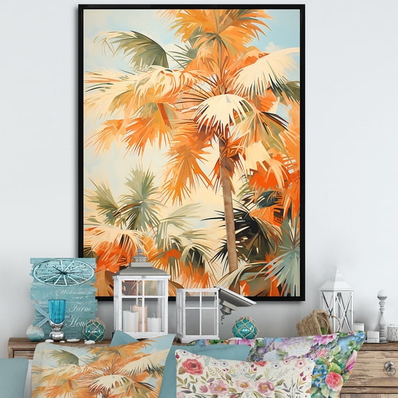 Designart "Oasis Amidst Desert Palm Trees V" Palms & Palm Trees Floater Framed Canvas Wall Art