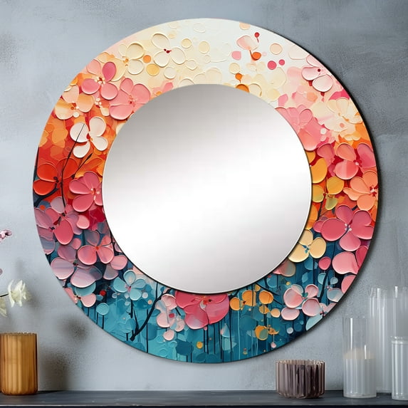 Designart "Oasis of Coral I" Abstract Collages Rund Mirror For Wall Decor - Large Multi-Color Round Print Mirror - Round Modern Mirror 36" x 36" Inch - Wall Mounted Round Large Mirror