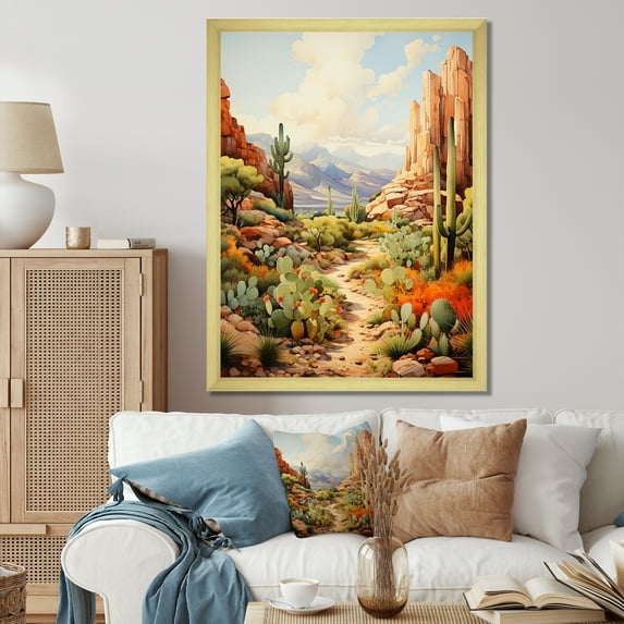 Designart "Oasis Impasto Mexico Cactus wall art I" Mexico Floater Framed Canvas Wall Art