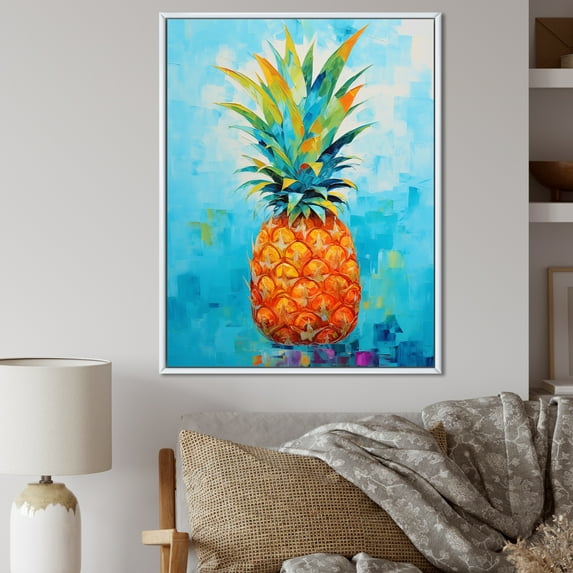 Designart "Oasis Of Exotic Pineapples IV" Pineapples Floater Framed Canvas Wall Art