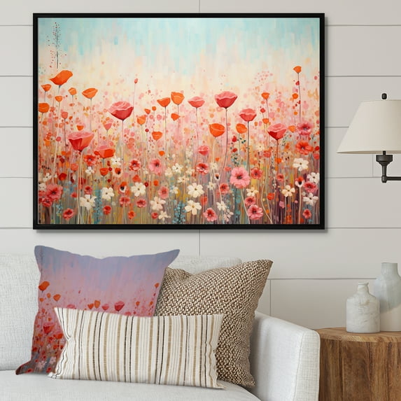 Designart "Oasis Of Vibrant Blooms II" Flower Floater Framed Wall Art Living Room