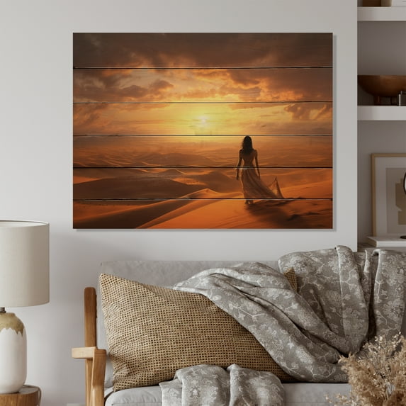 Designart "Oasis in the Desert I" Landscapes Print on Natural Pine Wood