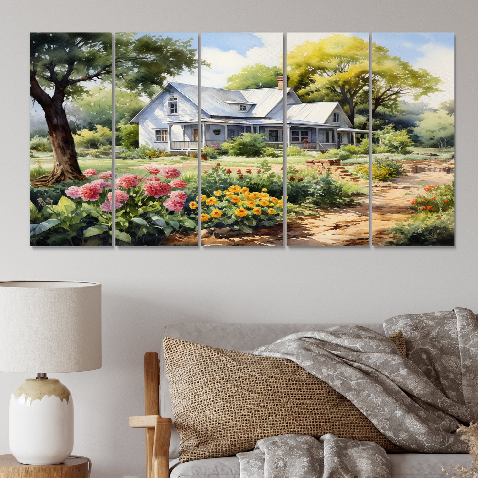 Designart "Oasis in the Farmhouse Frontyard I" Farm Metal Wall Decor