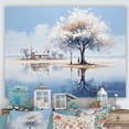thumbnail image 1 of Designart "Oasis of Minimalism at Lakefront Cottage II" Oversized Landscapes Wall Art - Coastal White Landscape Cottage Hallway Wall Art Decor, 1 of 4