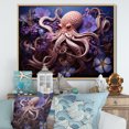Designart "Oasis of Purple Octopus II" Animals Framed Wall Art Coastal Purple Coastal Animal