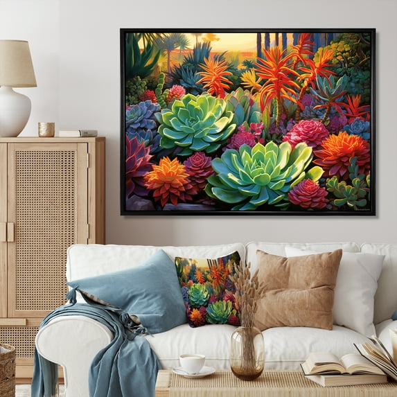 Designart "Oasis of Succulent Succulents II" Floral Floater Framed Canvas Wall Art