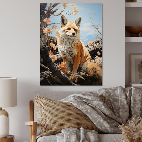 Designart "Observer Pastoral Fox Wilderness wall art II" Animals Metal Wall Decor