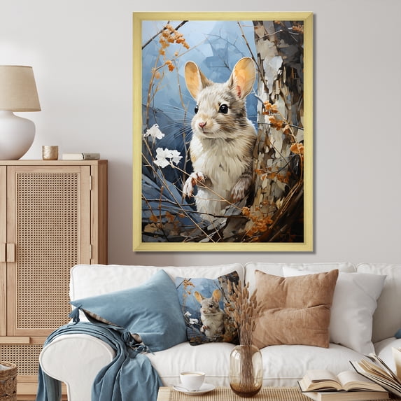 Designart "Observer Pastoral Rodent Silent wall art" Animals Floater Framed Canvas Wall Art