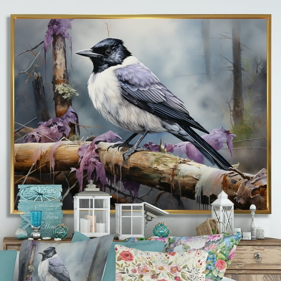 Designart "Observing Bird s Curiosity II" Animals Floater Framed Canvas Wall Art