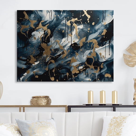 Designart "Obsidian Enchanted Essence" Abstract Marble Metal Wall Art Prints