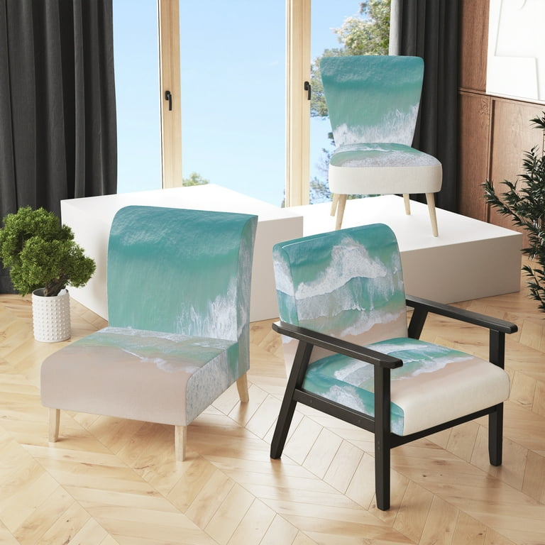 Designart Ocean Beach Aerial View XI Upholstered Nautical Coastal Accent Chair and Arm Chair