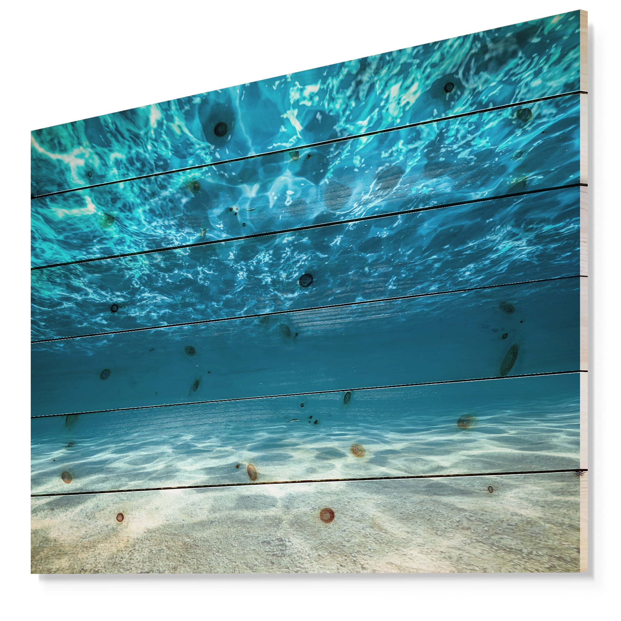Designart 'Ocean Bottom Beneath the Surface' Sea & Shore Print on Natural Pine Wood