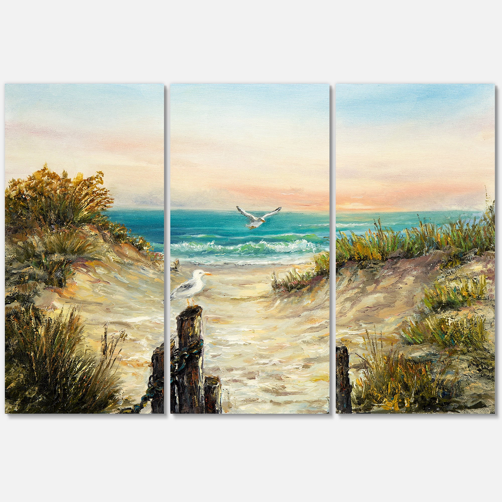 Designart ' Ocean Dunes During Pink Sinset on Beach ' Nautical & Coastal Canvas Wall Art Print