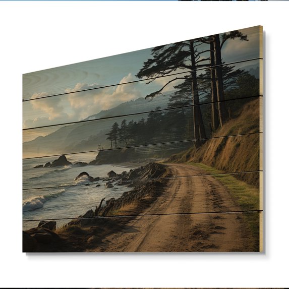 Designart "Ocean Escape Beach Photo II" Nautical & Beach Print on Natural Pine Wood