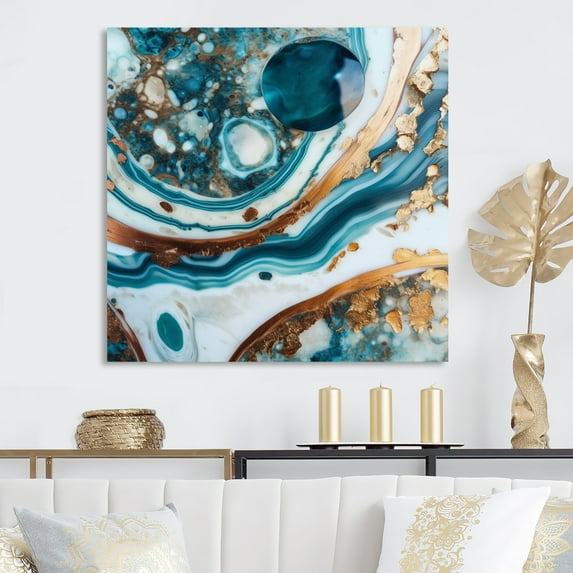 Designart "Ocean Marble Hald Circle Abstract I" Abstract Marble Wall Art Print