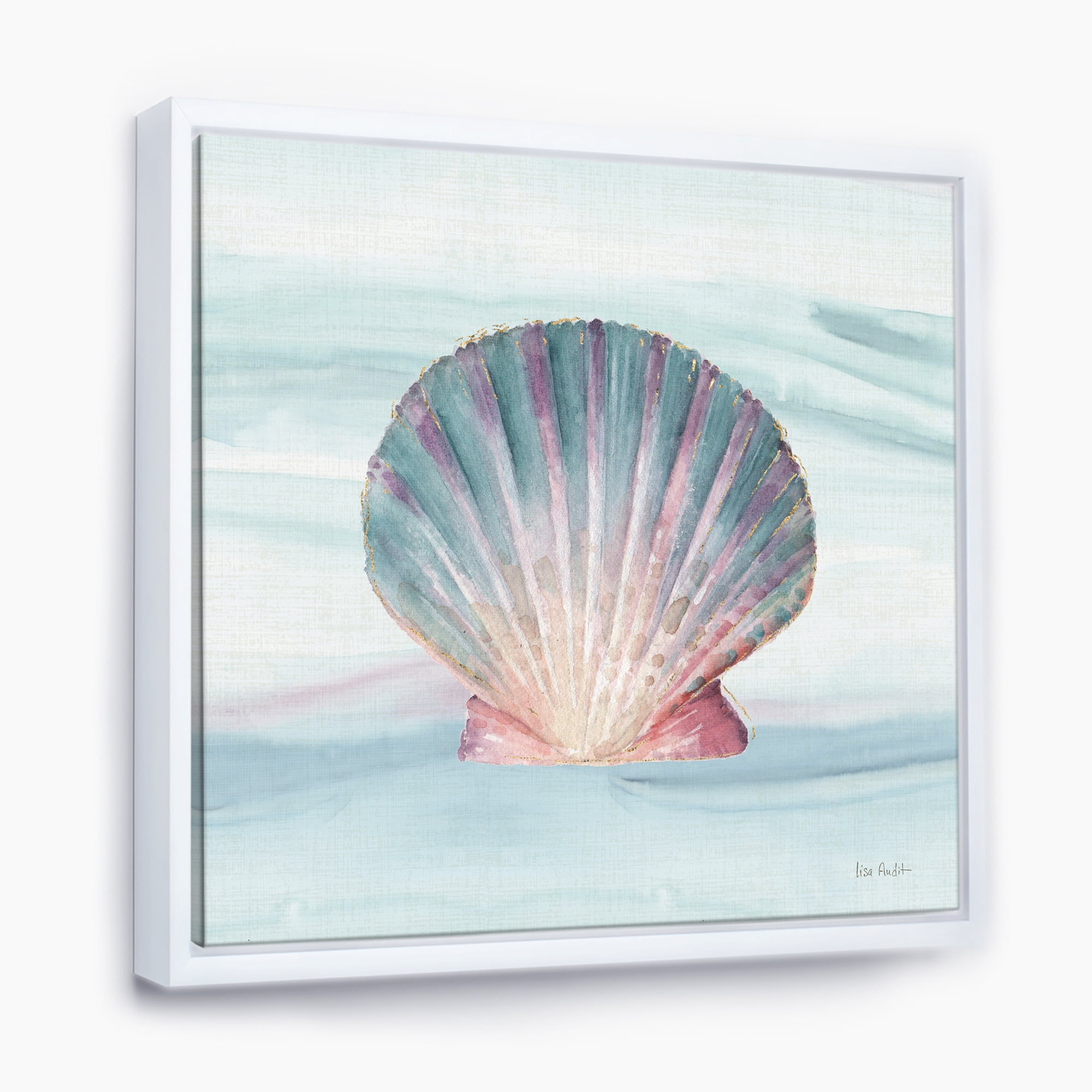Designart ' Ocean Shell on Blue ' Nautical & Coastal Framed Canvas