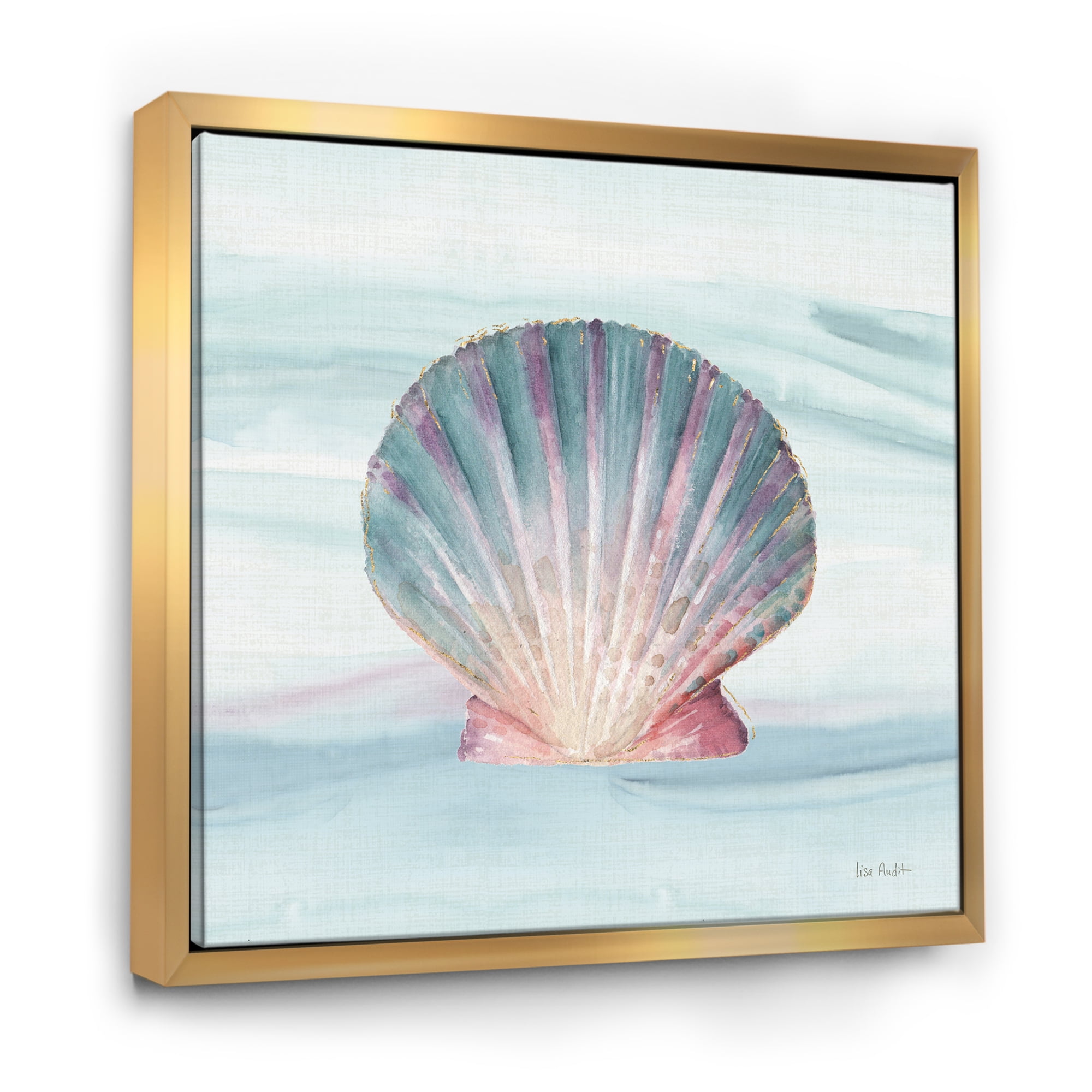 Designart ' Ocean Shell on Blue ' Nautical & Coastal Framed Canvas