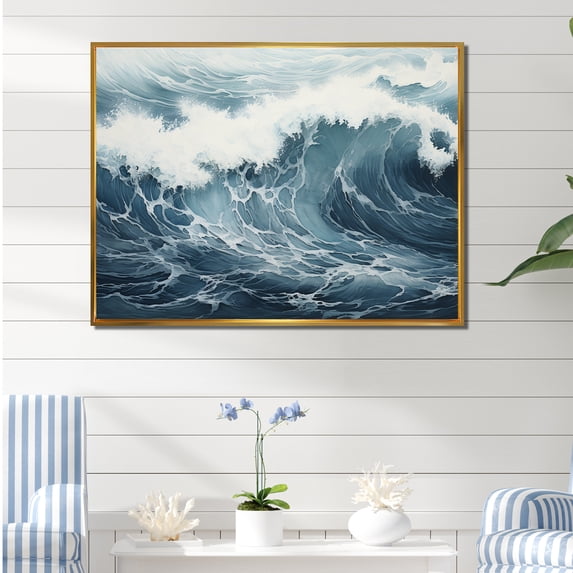 Designart "Ocean Storm In Minimalist Style I" Ocean Floater Framed Canvas Wall Art