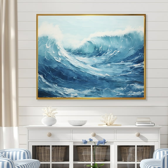 Designart "Ocean Storm In Minimalist Style II" Ocean Floater Framed Canvas Prints