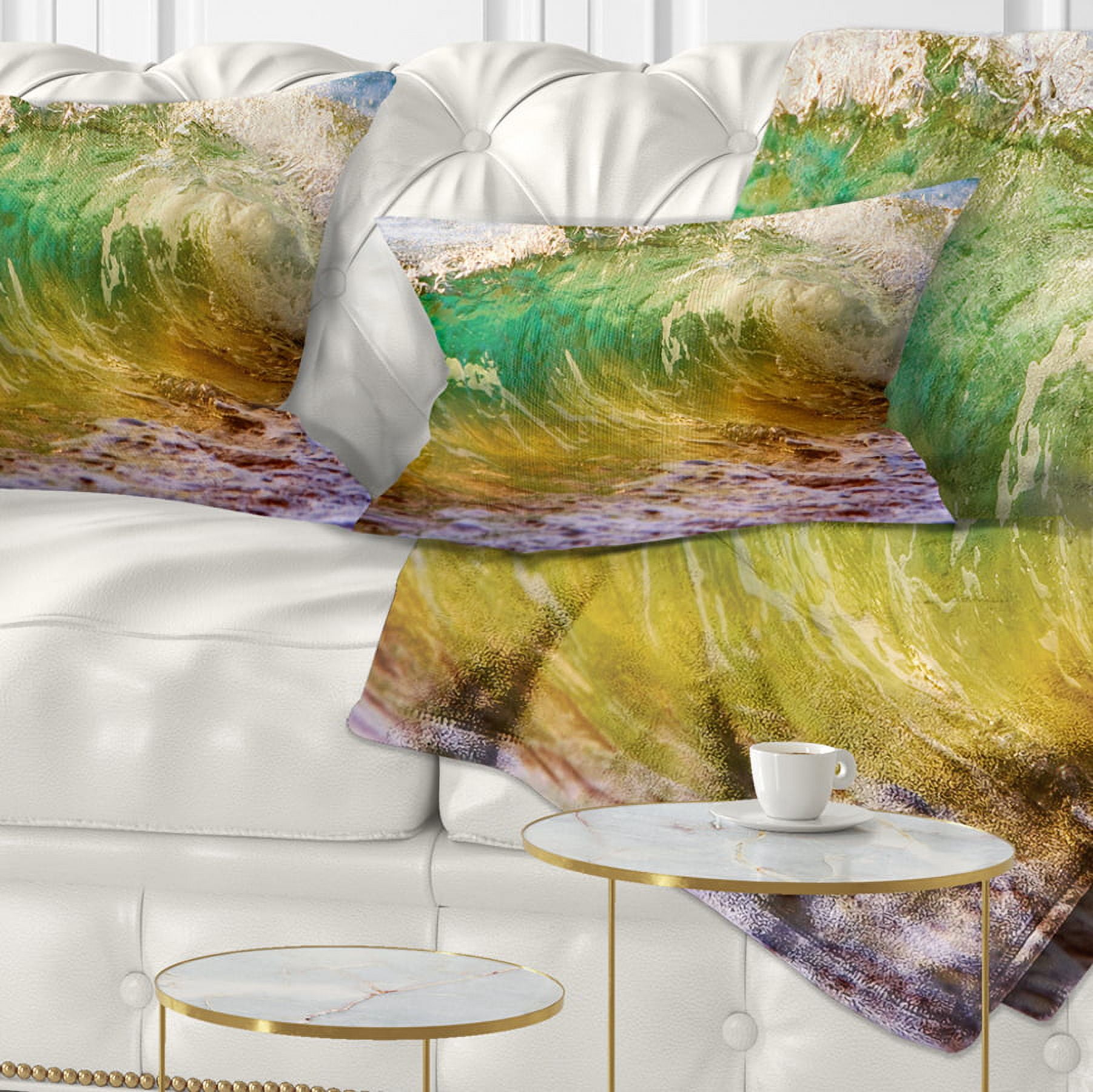 Designart Ocean Turning Green - Seascape Throw Pillow - 12x20