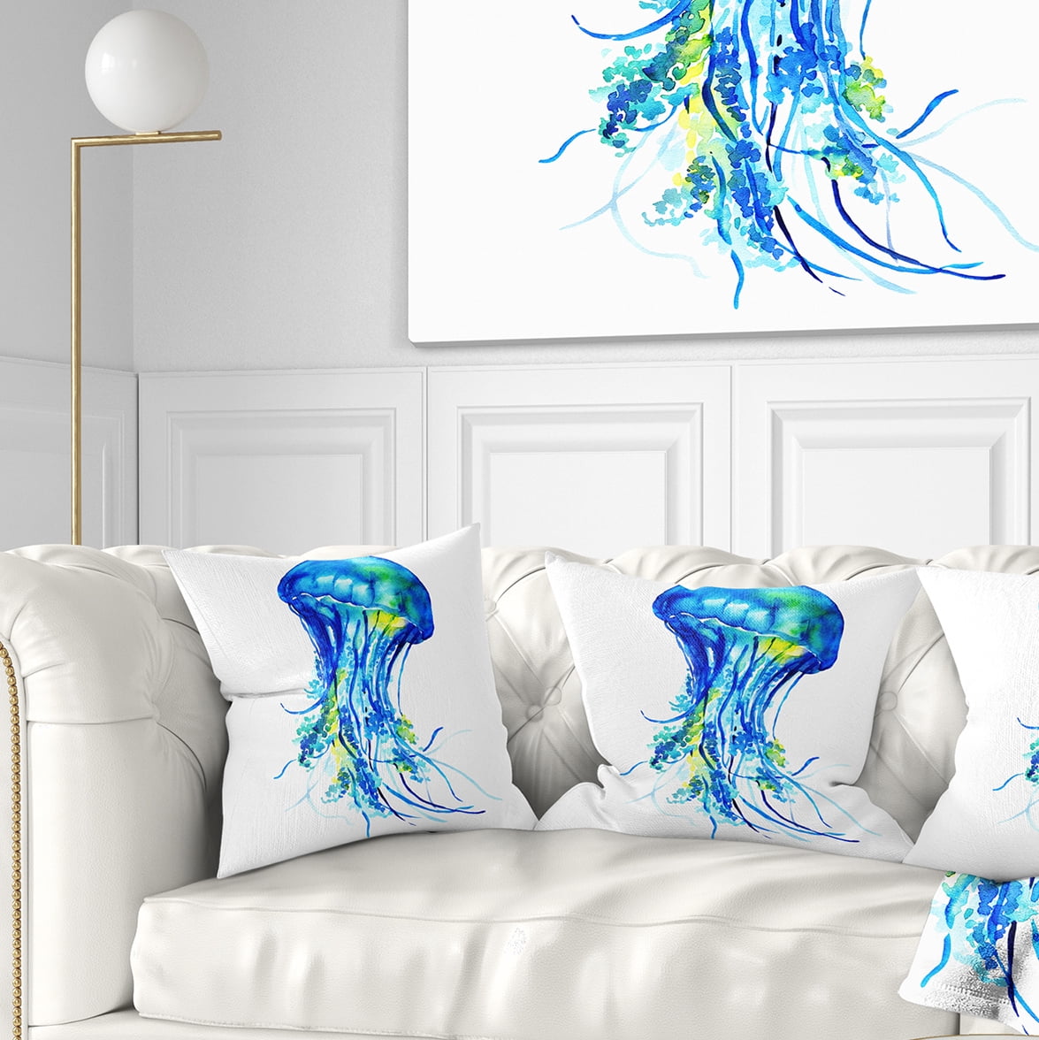 Designart Ocean Water Jellyfish - Animal Throw Pillow - 18x18