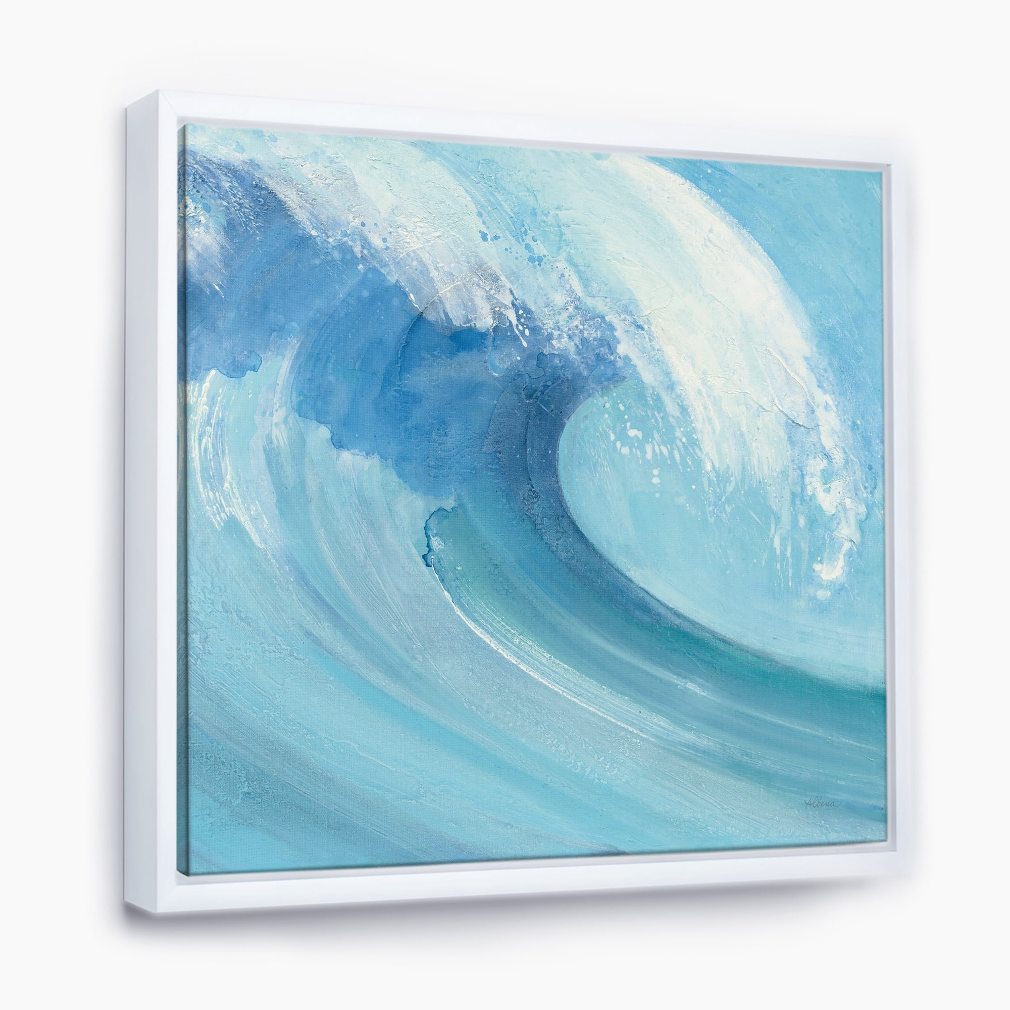 Designart ' Ocean Wave Handpainted with White Foam ' Nautical & Coastal Framed Canvas