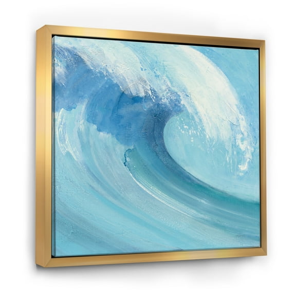 Designart ' Ocean Wave Handpainted with White Foam ' Nautical & Coastal Framed Canvas
