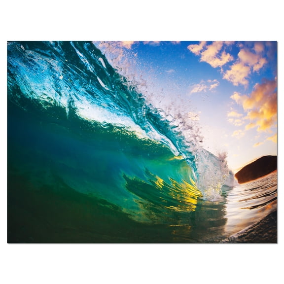 Designart 'Ocean Wave at Sunset ' Photography Canvas Art Print