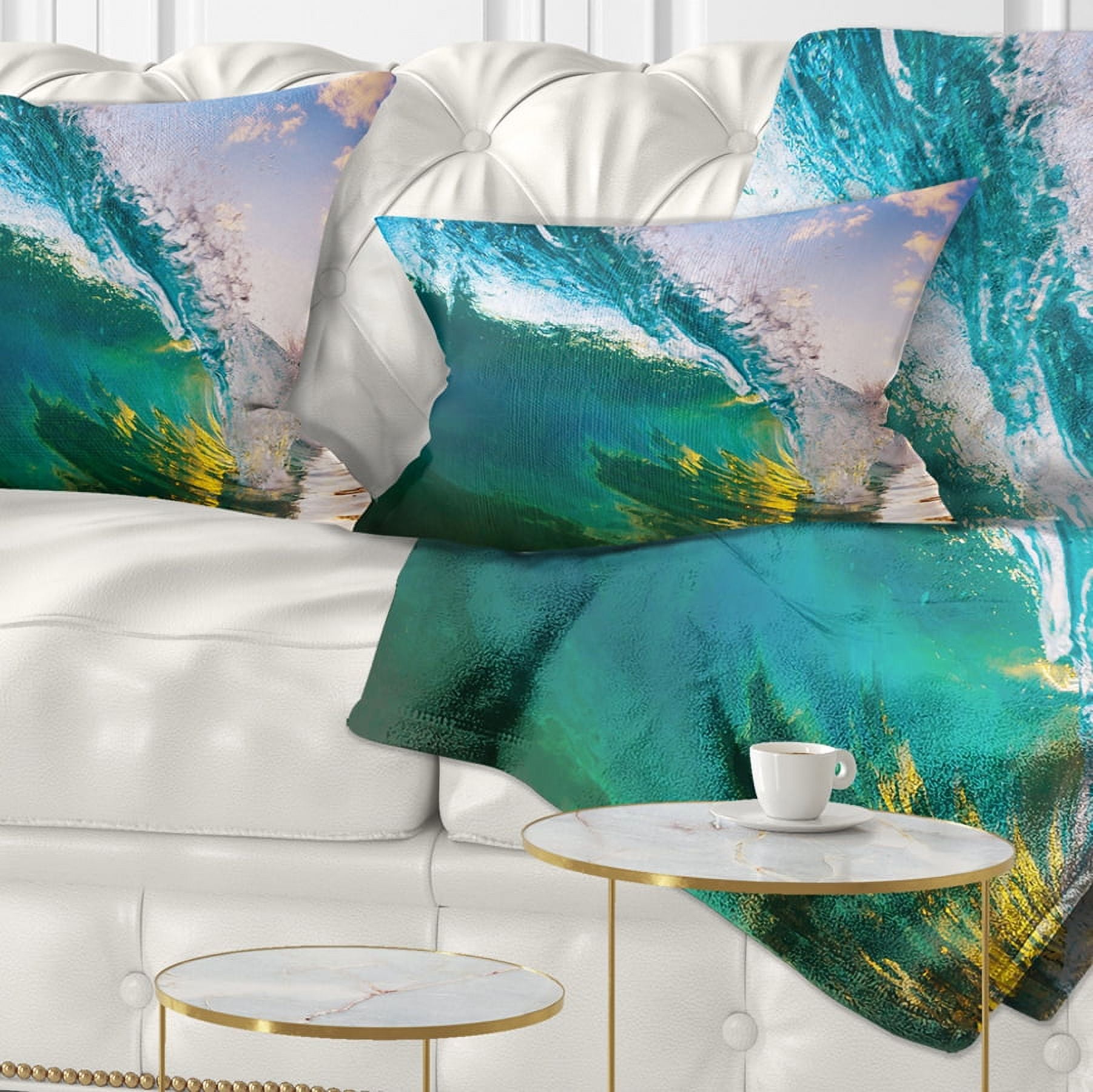 Designart Ocean Wave at Sunset - Photography Throw Pillow - 12x20