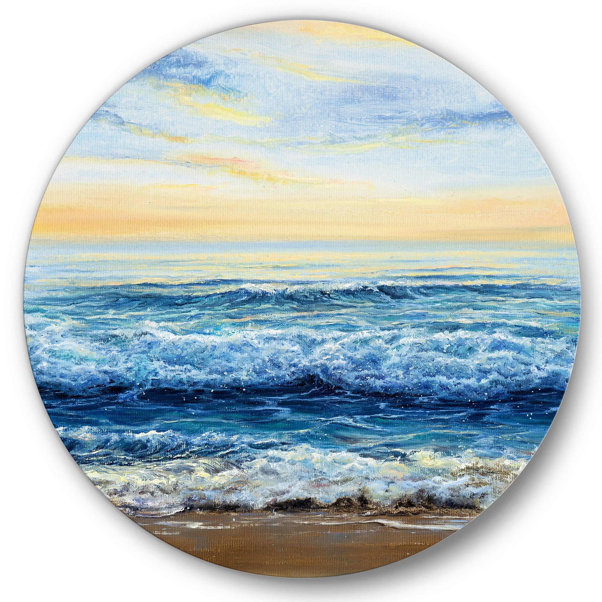 Designart 'Ocean Waves At Sunrise' Nautical & Coastal Circle Metal Wall Art 23x23 - Disc of 23