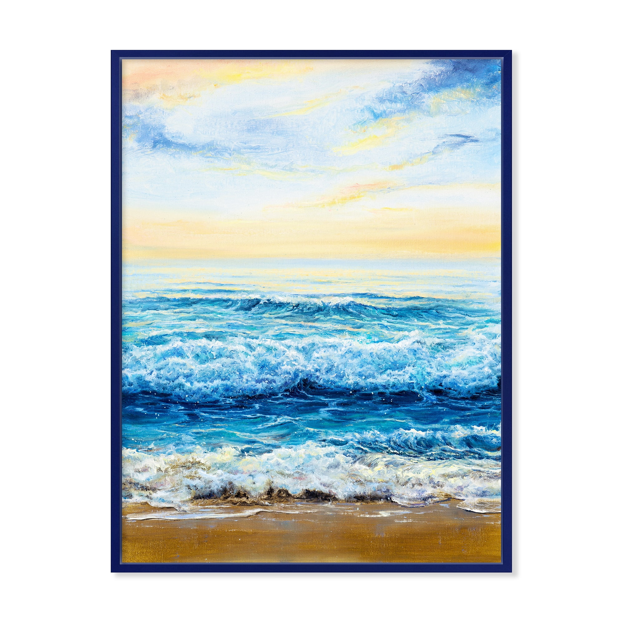 Designart 'Ocean Waves At Sunrise' Nautical & Coastal Framed Canvas Wall Art Print