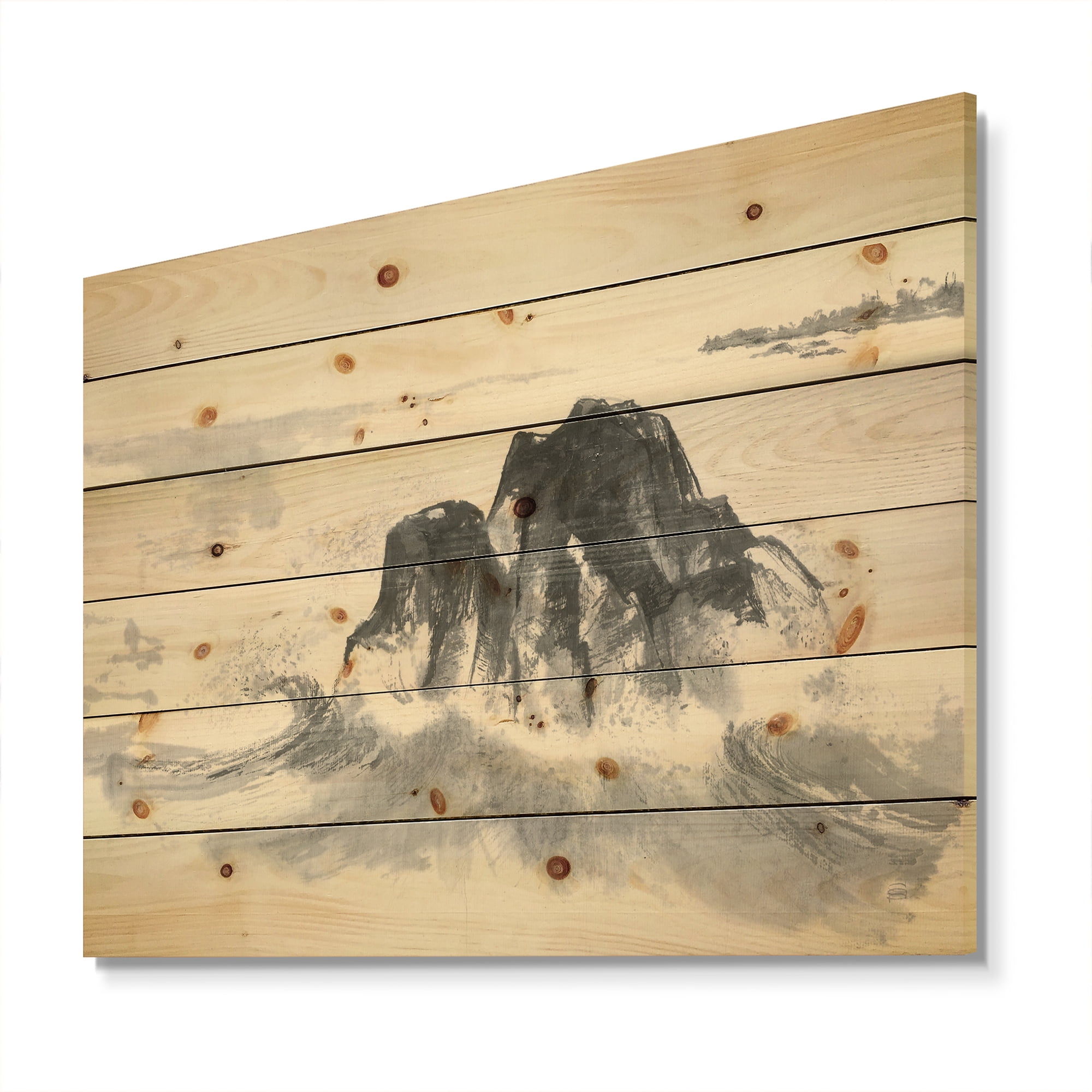 Designart 'Ocean Waves' Lake House Print on Natural Pine Wood