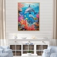 thumbnail image 1 of Designart "Oceanic Ballet Of The Dolphin Family" Coastal Coral Under Water Floater Framed Wall Decor, 1 of 5