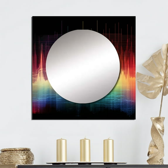 Designart "Oceanic Harmonies Spectral Analysis" Abstract Shapes Square Mirror Wall Decor Transitional - Large Multicolor Square Bathroom Mirror - Square Printed Wall Mirror Art