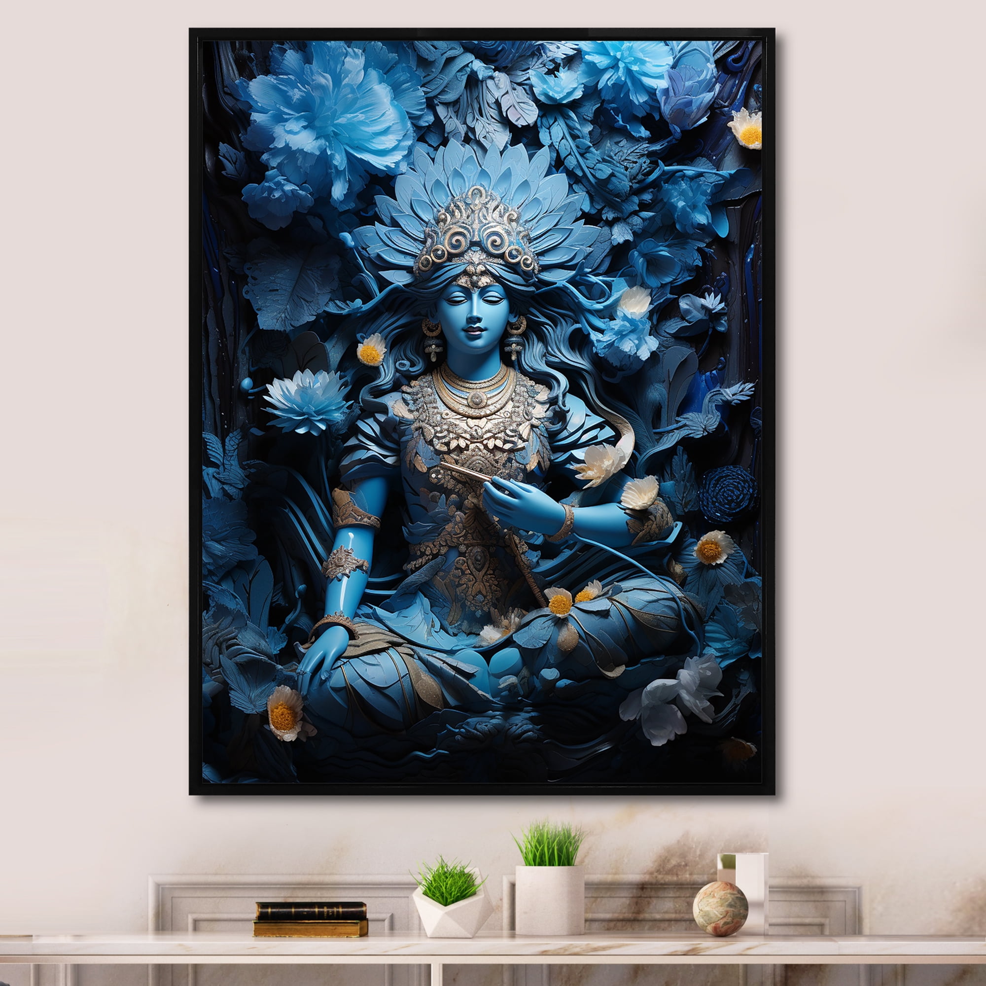 Designart "Oceanic Ombre Of Hindu God Vishnu I" Hinduism Floater Framed ...