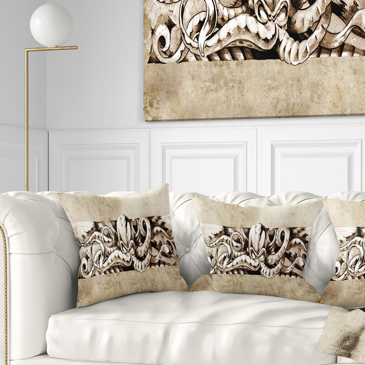 Designart Octopus Sketch in White Shade - Animal Throw Pillow - 16x16