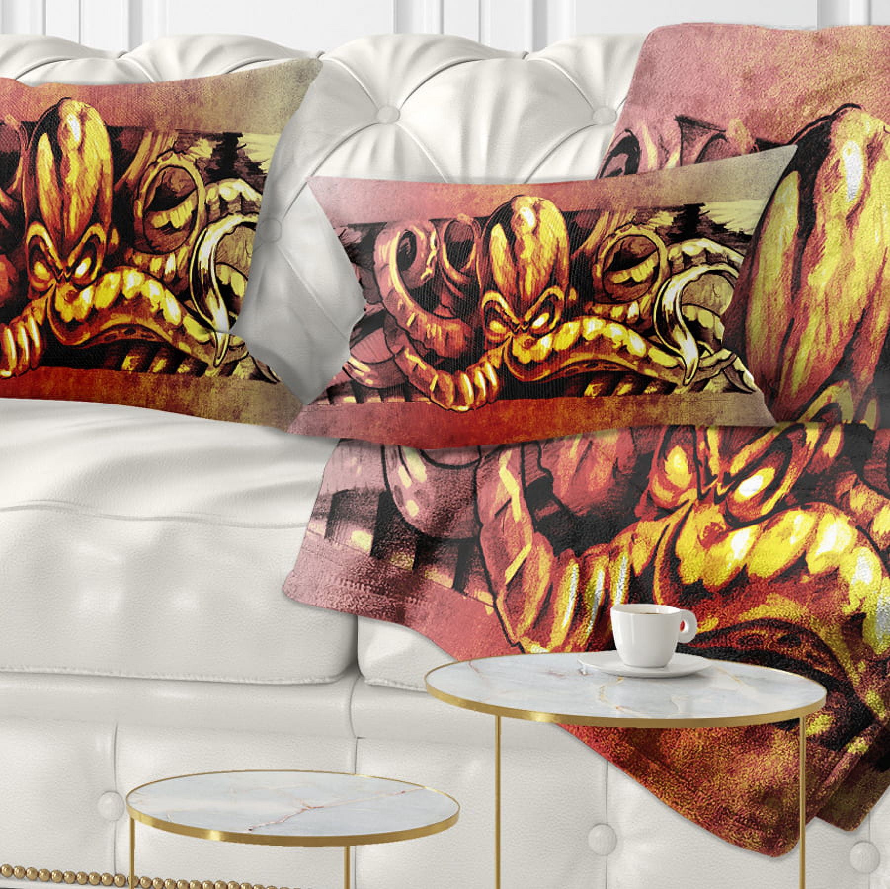 Designart Octopus Sketch in Yellow Shade - Animal Throw Pillow - 12x20