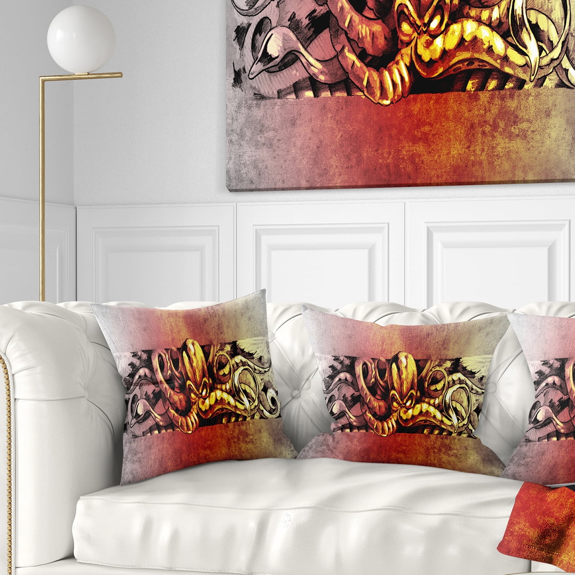 Designart Octopus Sketch in Yellow Shade - Animal Throw Pillow - 16x16