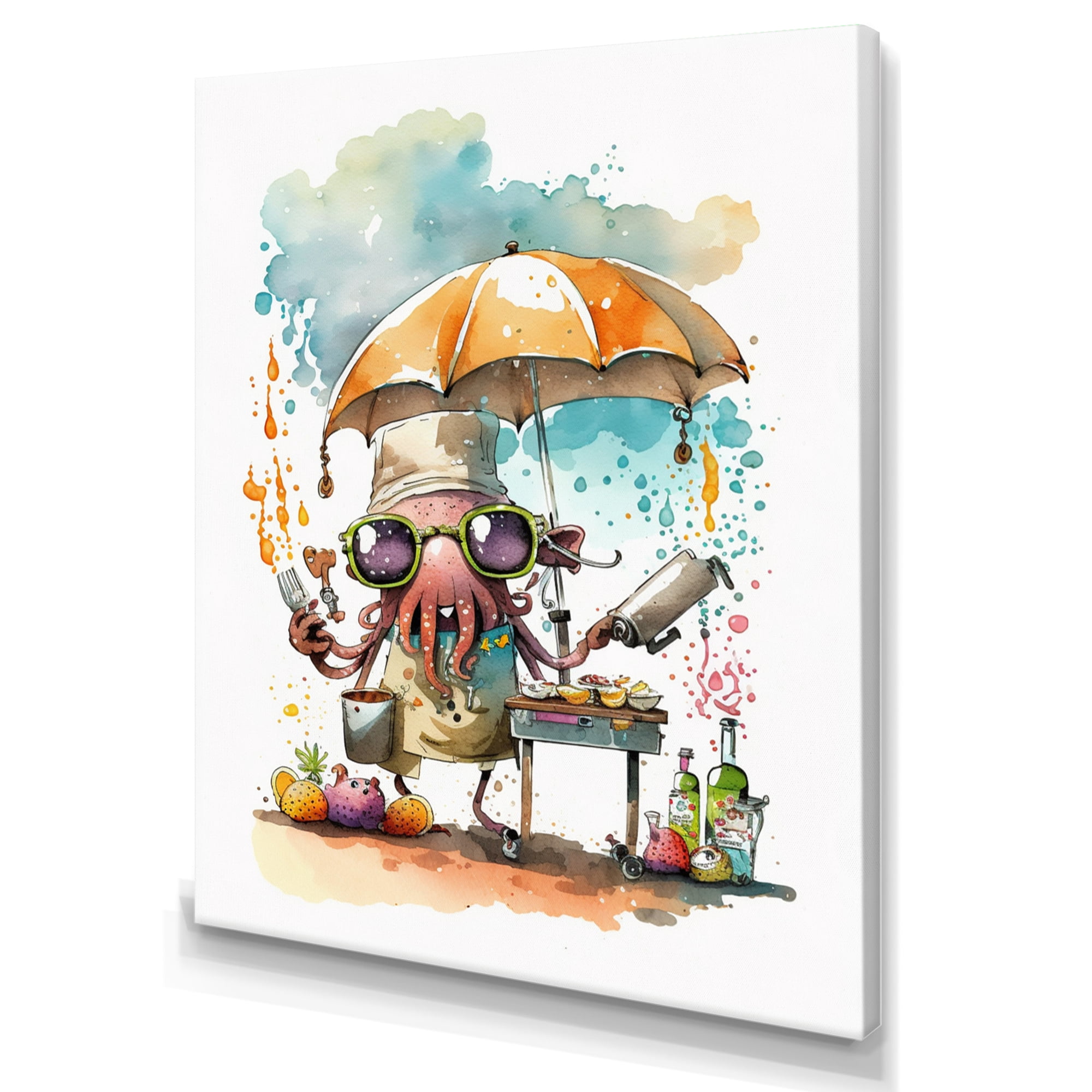 Designart Octopus having a BBQ Canvas Wall Art