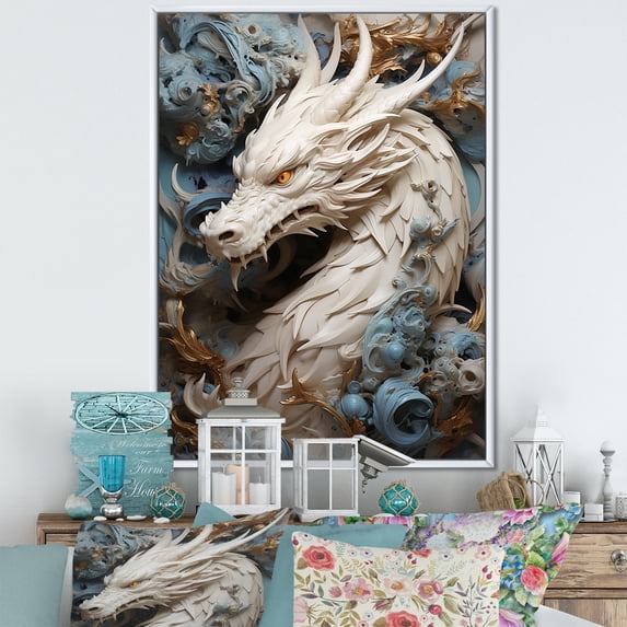 Designart "Odyssey Of Blue And Grey Dragon" Dragons Floater Framed Canvas Prints