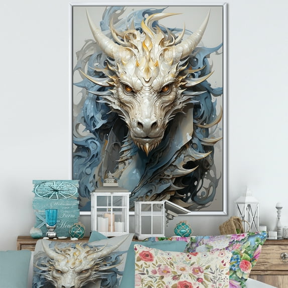 Designart "Odyssey Of Blue And Grey Dragon III" Dragons Floater Framed Wall Art Prints