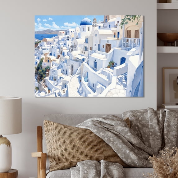 Designart "Odyssey in Santorini III" Greece Metal Art Living Room