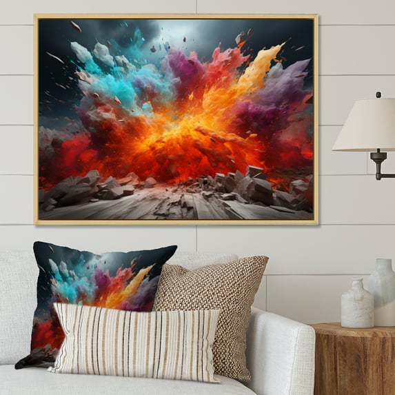 Designart "Of Color Geyser Burst painting" Landscapes Floater Framed Wall Art Print