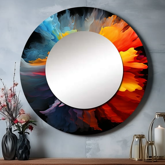 Designart "Of Colorlessness Rainbow Shades painting" Abstract Multi-Color Large Round Mirror - Round Bedroom Mirror Wall Decor - Traditional Round Printed Mirror - 36" x 36"