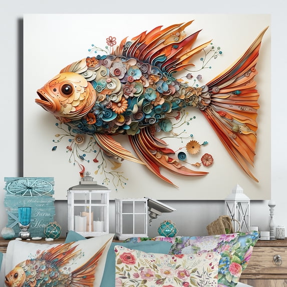 Designart "Of Colors Fishing Whale wall art II" Animals Metal Art Print
