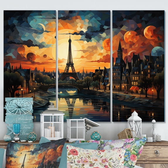Designart "Of Lights Paris City art painting II" France Metal Wall Decor Set
