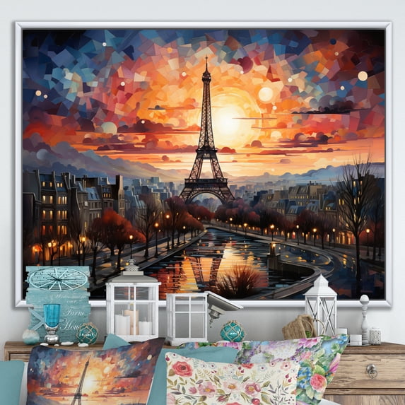 Designart "Of Lights Paris City art painting IV" France Floater Framed Canvas Print